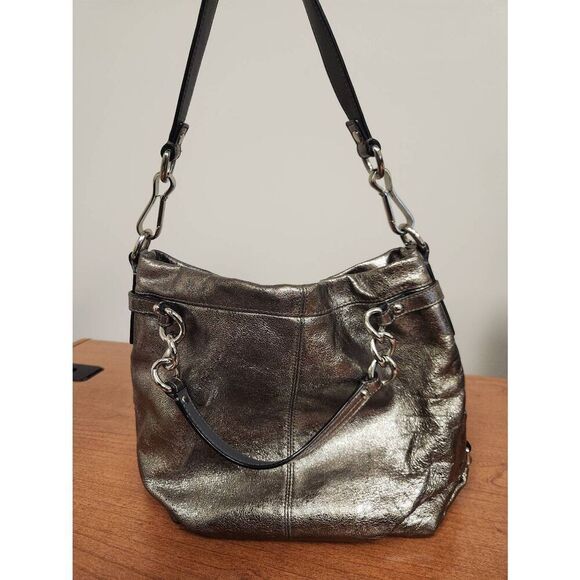 COACH Brooke Handbag Leather Pewter Silver Metallic Hobo F17165 - Picture 1 of 14